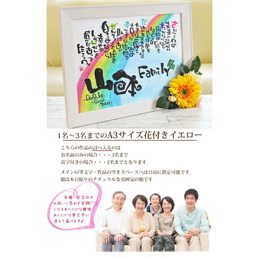 ギフト 名前入りポエム 笑描き屋たくと A3 フラワー額 ガーベラ イエロー 名前 詩 1 3名用 デザイン ハート 花 桜 クローバー 虹 星 水玉 ひまわり Takutoflowera3y 名前詩と花エクリチュール 通販 Yahoo ショッピング