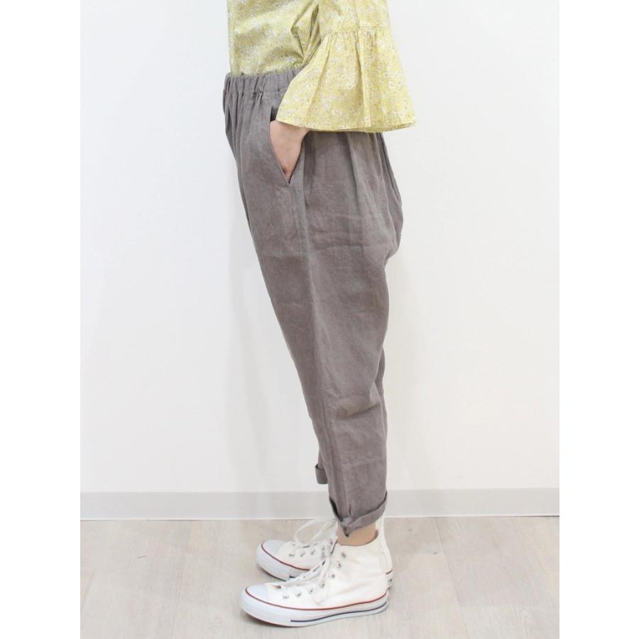 ina イナ サルエル パンツ リネン 麻 100% 日本製 テーパード くるぶし丈 クロップド アンクル ウエストゴム イージーパンツ | イナ | 01