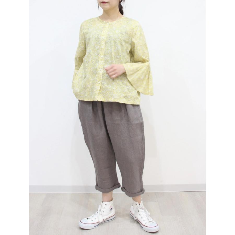 ina イナ サルエル パンツ リネン 麻 100% 日本製 テーパード くるぶし丈 クロップド アンクル ウエストゴム イージーパンツ | イナ | 03