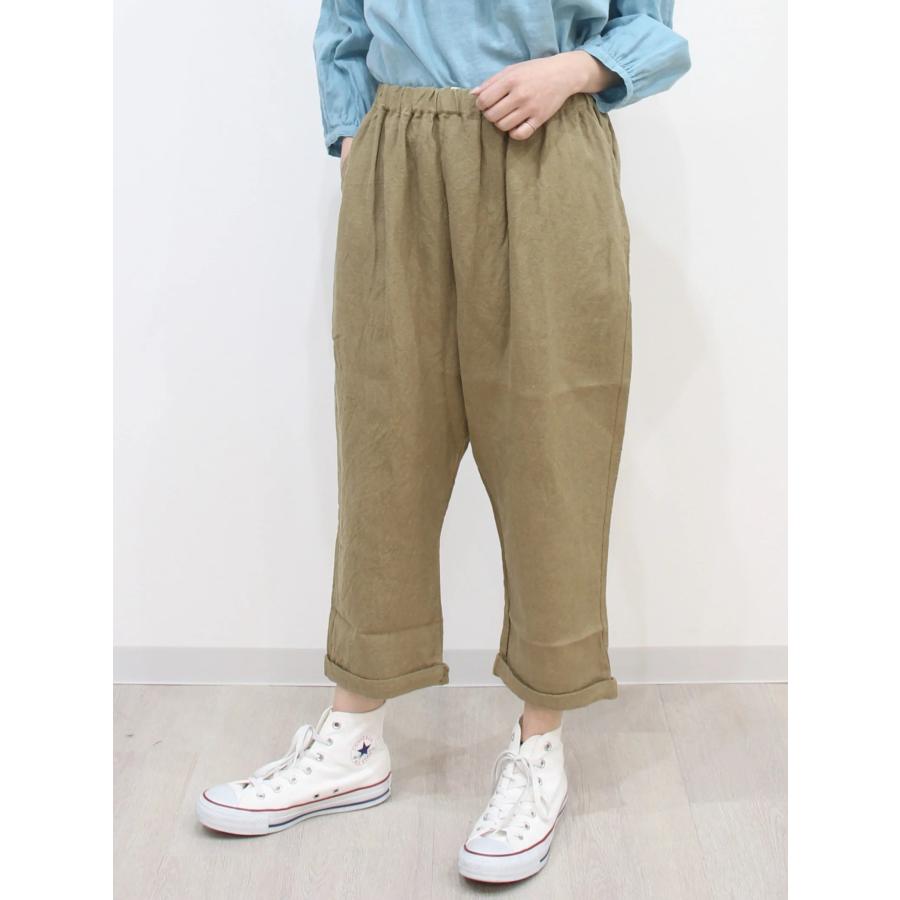 ina イナ サルエル パンツ リネン 麻 100% 日本製 テーパード くるぶし丈 クロップド アンクル ウエストゴム イージーパンツ | イナ | 04
