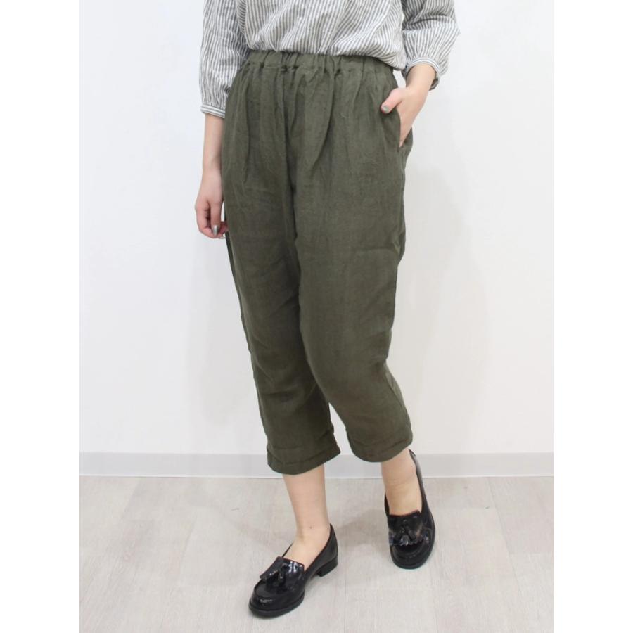 ina イナ サルエル パンツ リネン 麻 100% 日本製 テーパード くるぶし丈 クロップド アンクル ウエストゴム イージーパンツ | イナ | 05