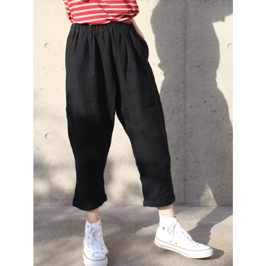 ina イナ サルエル パンツ リネン 麻 100% 日本製 テーパード くるぶし丈 クロップド アンクル ウエストゴム イージーパンツ | イナ | 07