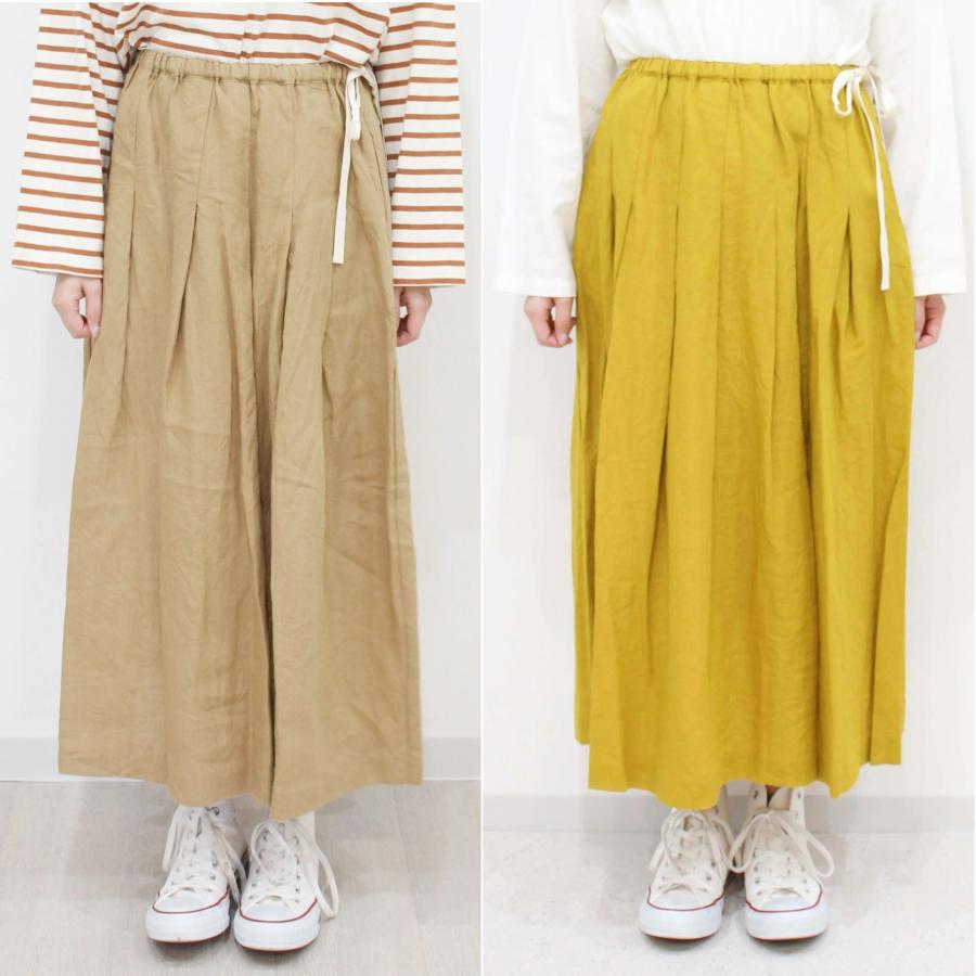 ina イナ スカート ロング タック ウエスト 紐 ゴム リネン 麻 100% 日本製 | イナ | 10