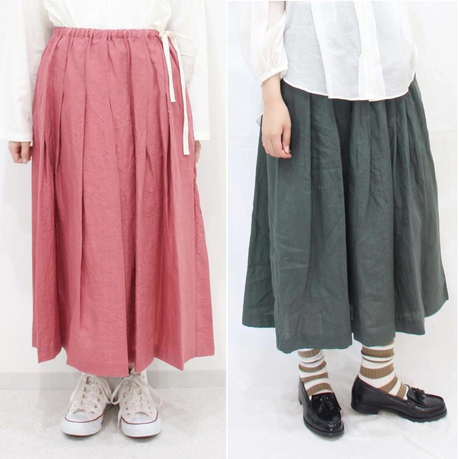 ina イナ スカート ロング タック ウエスト 紐 ゴム リネン 麻 100% 日本製 | イナ | 11