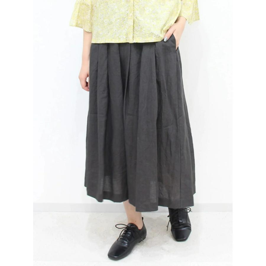 ina イナ スカート ロング タック ウエスト 紐 ゴム リネン 麻 100% 日本製 | イナ | 12