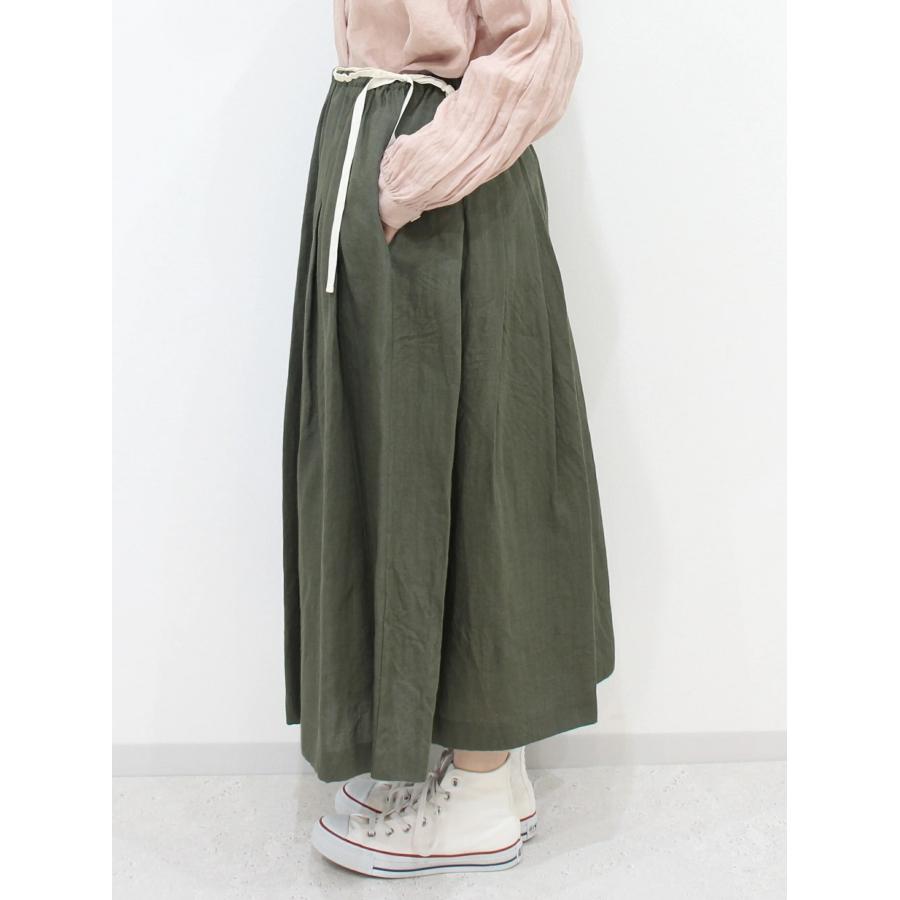 ina イナ スカート ロング タック ウエスト 紐 ゴム リネン 麻 100% 日本製 | イナ | 01