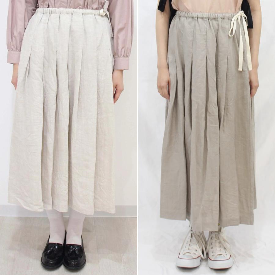 ina イナ スカート ロング タック ウエスト 紐 ゴム リネン 麻 100% 日本製 | イナ | 03