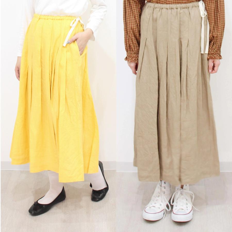 ina イナ スカート ロング タック ウエスト 紐 ゴム リネン 麻 100% 日本製 | イナ | 04