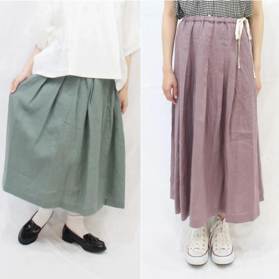 ina イナ スカート ロング タック ウエスト 紐 ゴム リネン 麻 100% 日本製 | イナ | 05