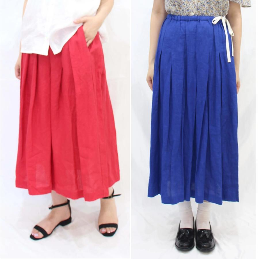 ina イナ スカート ロング タック ウエスト 紐 ゴム リネン 麻 100% 日本製 | イナ | 06