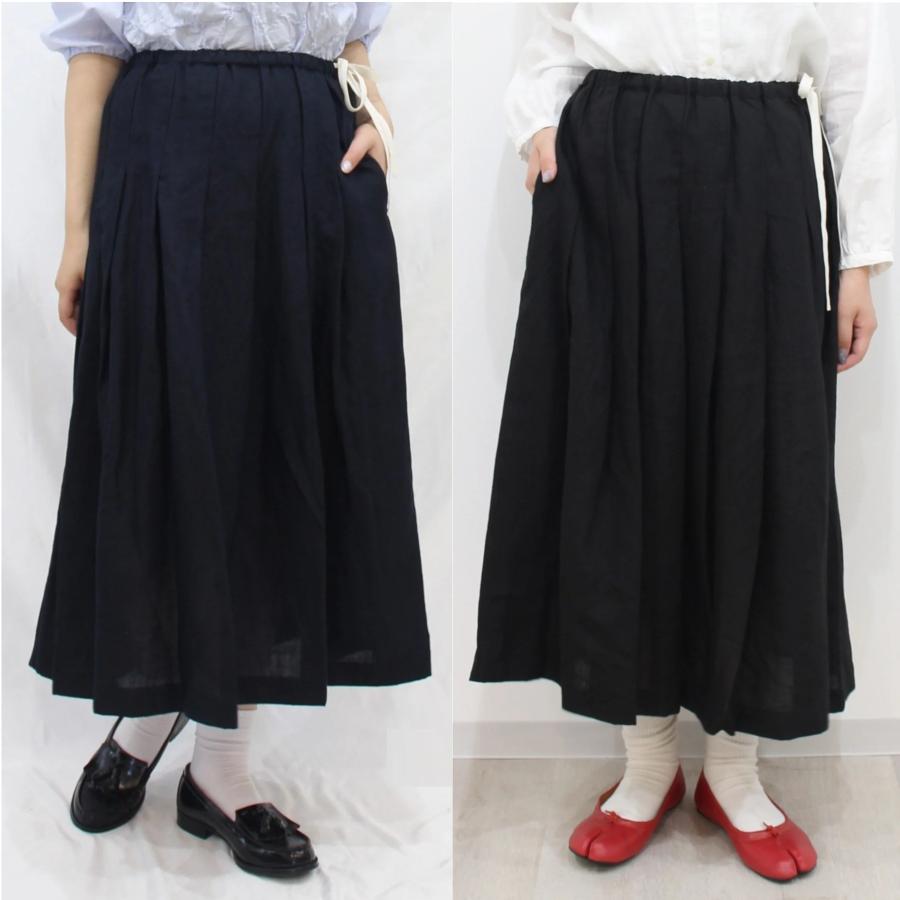 ina イナ スカート ロング タック ウエスト 紐 ゴム リネン 麻 100% 日本製 | イナ | 07