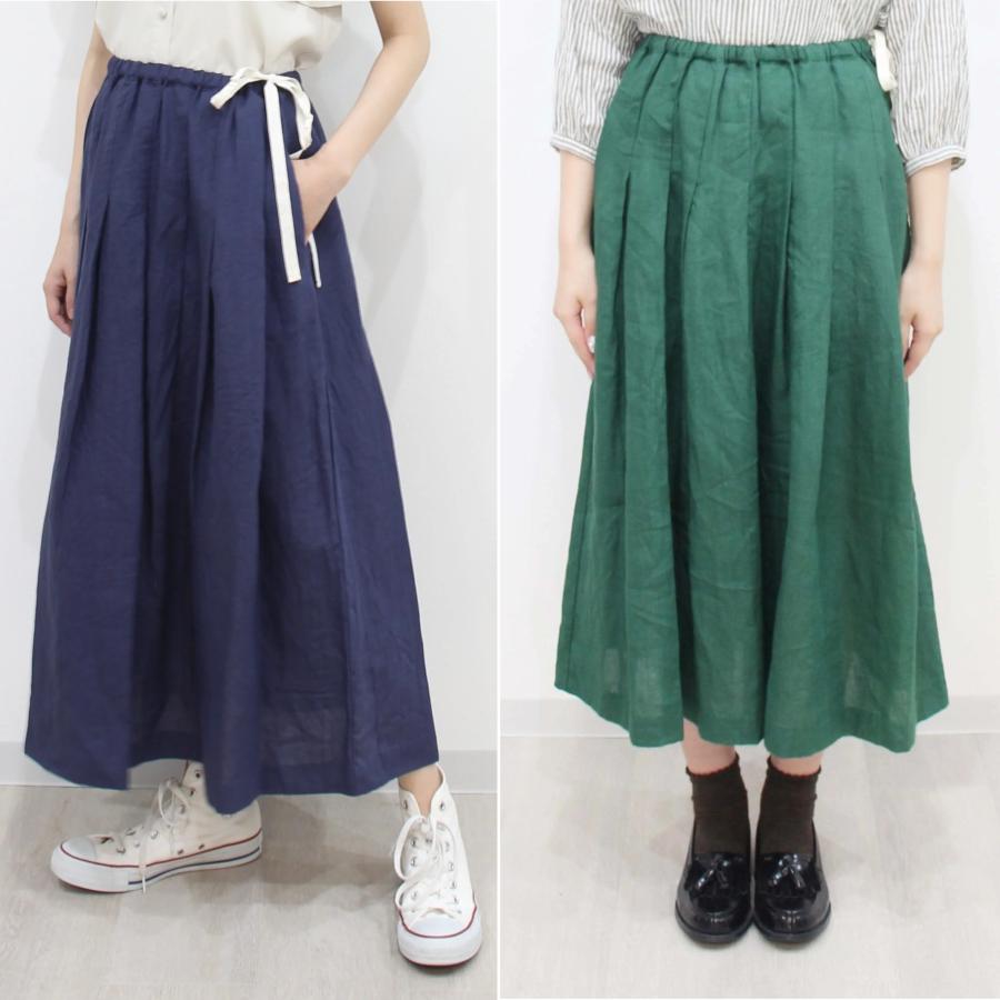 ina イナ スカート ロング タック ウエスト 紐 ゴム リネン 麻 100% 日本製 | イナ | 09