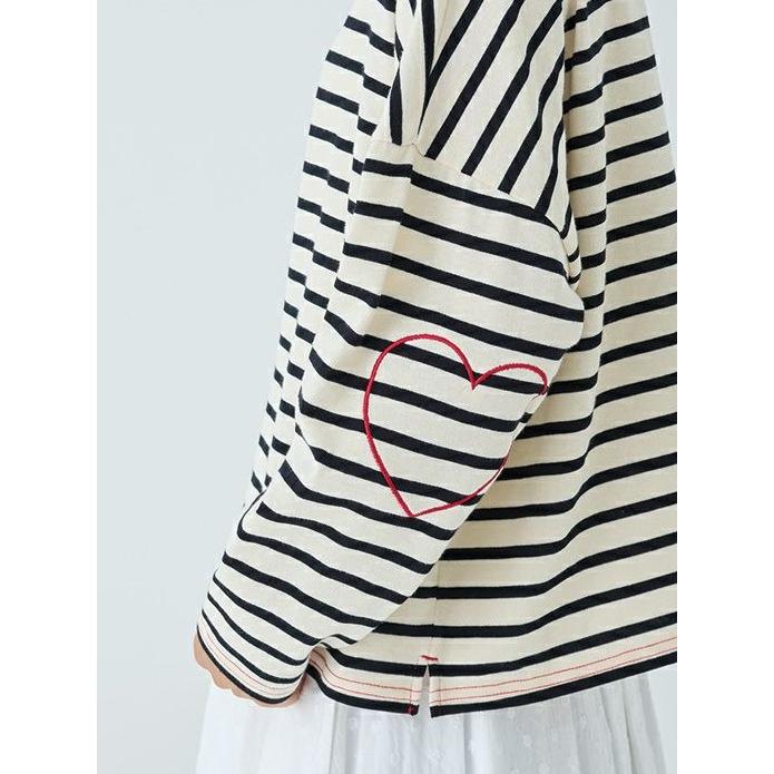 PONT DE CHALONS ポンデシャロン カットソー ロンT ロング Tシャツ ボーダー ハート ステッチ プルオーバー 綿 100% コットン レディース 2026年春夏の新色入荷 |  | 07