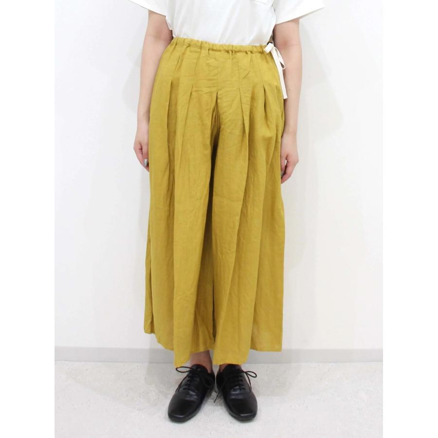 ina イナ ワイド パンツ ガウチョ スカーチョ キュロット タック ウエスト 紐 ゴム リネン 麻 100% 日本製 | イナ | 01