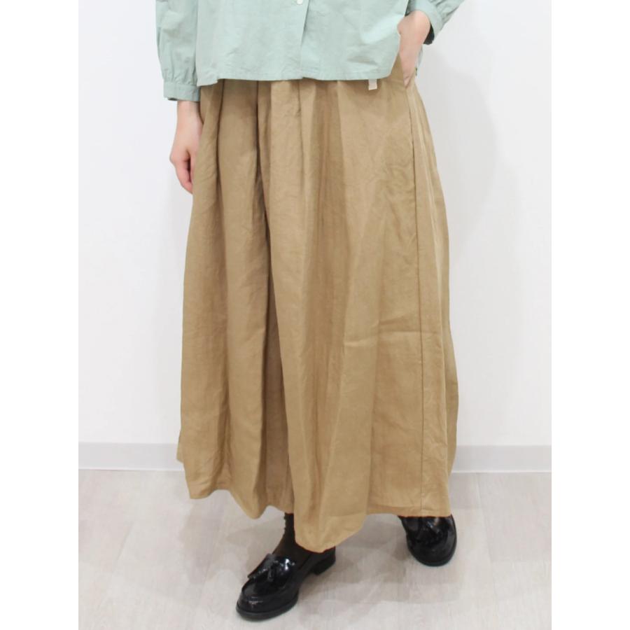 ina イナ ワイド パンツ ガウチョ スカーチョ キュロット タック ウエスト 紐 ゴム リネン 麻 100% 日本製 | イナ | 02