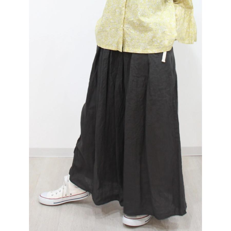 ina イナ ワイド パンツ ガウチョ スカーチョ キュロット タック ウエスト 紐 ゴム リネン 麻 100% 日本製 | イナ | 04