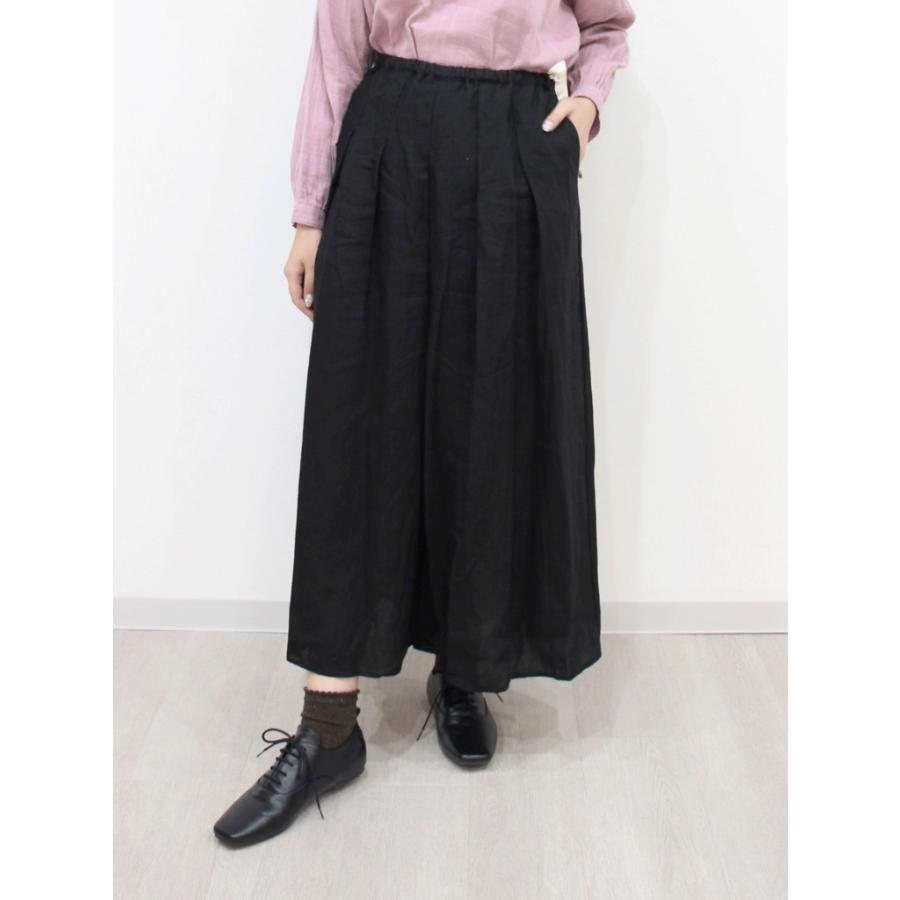 ina イナ ワイド パンツ ガウチョ スカーチョ キュロット タック ウエスト 紐 ゴム リネン 麻 100% 日本製 | イナ | 05