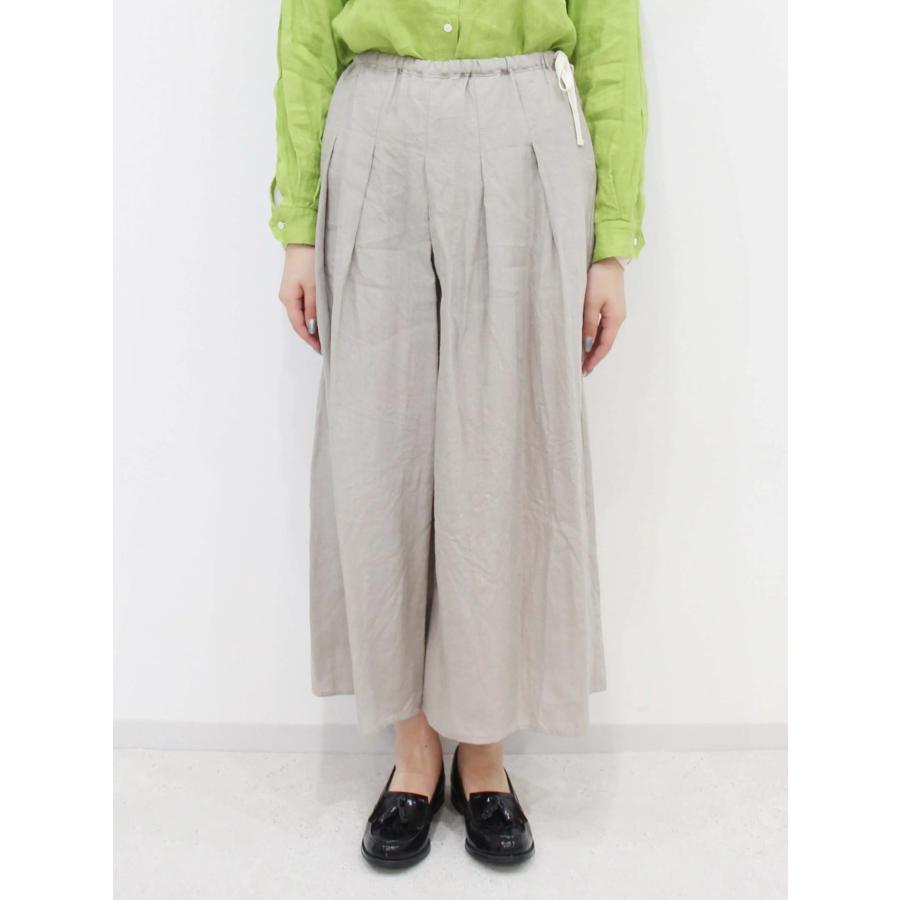 ina イナ ワイド パンツ ガウチョ スカーチョ キュロット タック ウエスト 紐 ゴム リネン 麻 100% 日本製 | イナ | 06