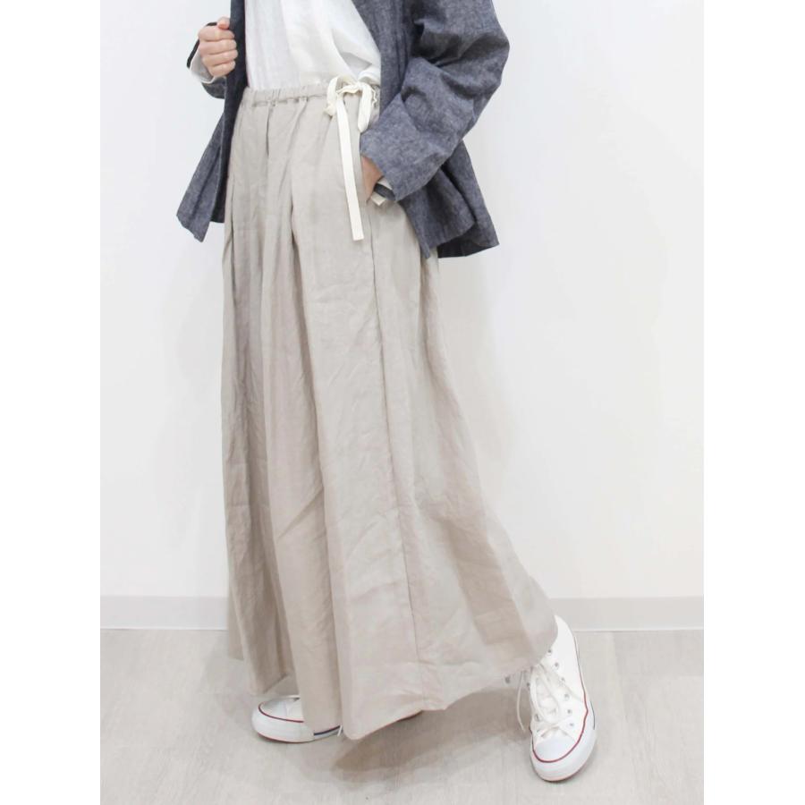 ina イナ ワイド パンツ ガウチョ スカーチョ キュロット タック ウエスト 紐 ゴム リネン 麻 100% 日本製 | イナ | 07