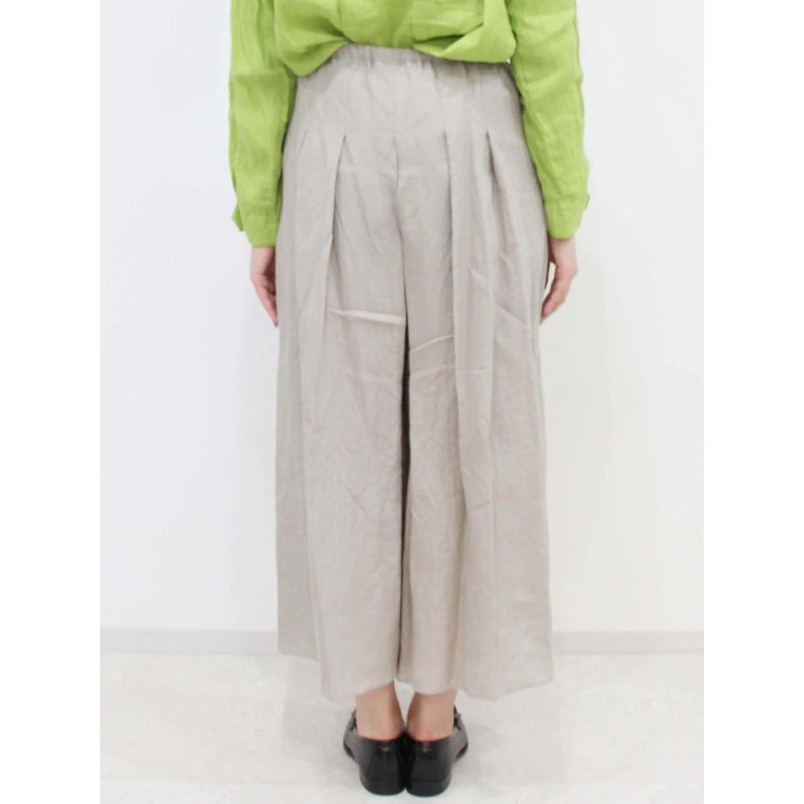 ina イナ ワイド パンツ ガウチョ スカーチョ キュロット タック ウエスト 紐 ゴム リネン 麻 100% 日本製 | イナ | 08