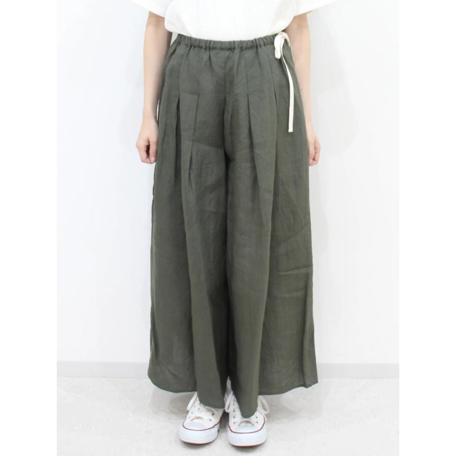 ina イナ ワイド パンツ ガウチョ スカーチョ キュロット タック ウエスト 紐 ゴム リネン 麻 100% 日本製 | イナ | 09