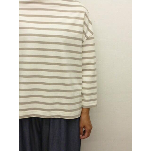 NARU ナル カットソー ロンT ロンティー レディース Tシャツ ボーダー プルオーバー ワイド ボトルネック デラヴェ ジャージー 綿 100% 日本製 ポーセリンシャツ | NARU | 12