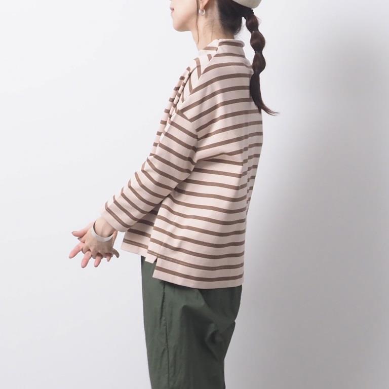NARU ナル カットソー ロンT ロンティー レディース Tシャツ ボーダー プルオーバー ワイド ボトルネック デラヴェ ジャージー 綿 100% 日本製 ポーセリンシャツ | NARU | 01