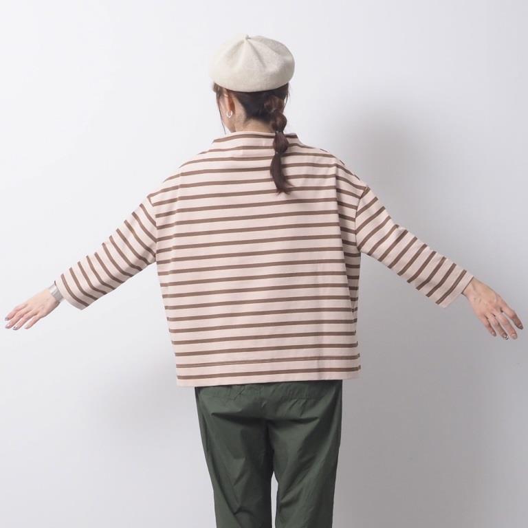 NARU ナル カットソー ロンT ロンティー レディース Tシャツ ボーダー プルオーバー ワイド ボトルネック デラヴェ ジャージー 綿 100% 日本製 ポーセリンシャツ | NARU | 02