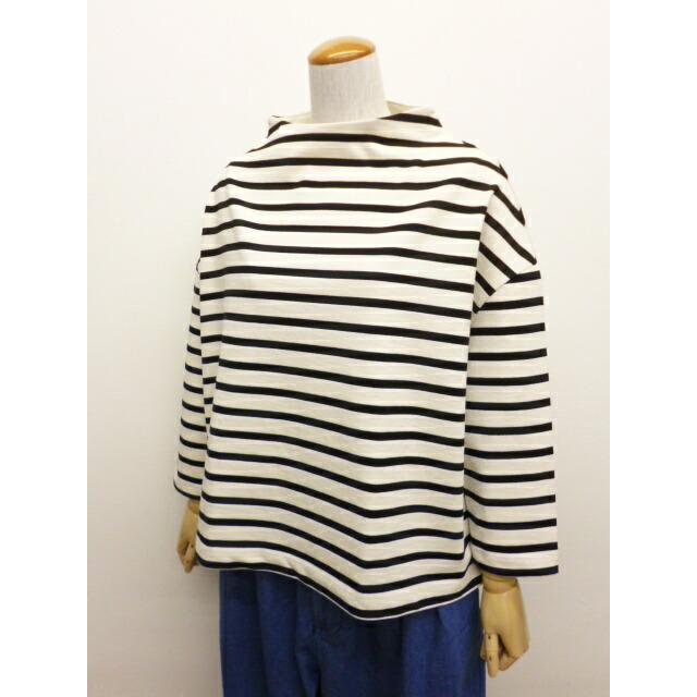NARU ナル カットソー ロンT ロンティー レディース Tシャツ ボーダー プルオーバー ワイド ボトルネック デラヴェ ジャージー 綿 100% 日本製 ポーセリンシャツ | NARU | 03