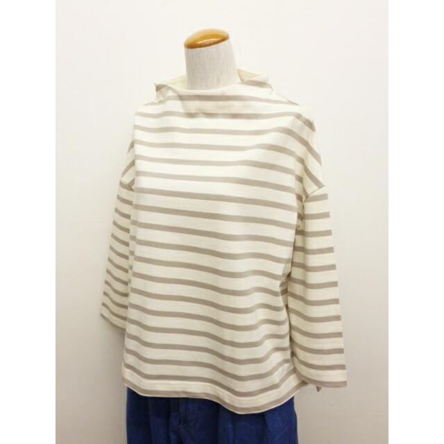 NARU ナル カットソー ロンT ロンティー レディース Tシャツ ボーダー プルオーバー ワイド ボトルネック デラヴェ ジャージー 綿 100% 日本製 ポーセリンシャツ | NARU | 04