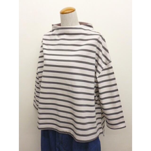 NARU ナル カットソー ロンT ロンティー レディース Tシャツ ボーダー プルオーバー ワイド ボトルネック デラヴェ ジャージー 綿 100% 日本製 ポーセリンシャツ | NARU | 06