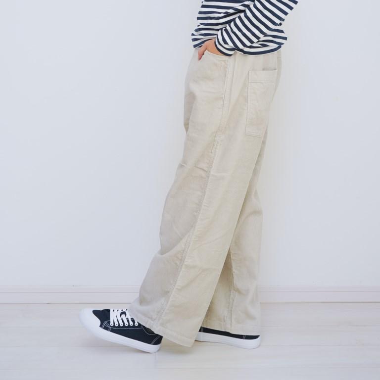 NARU ナル パンツ コーデュロイ ワイド ストレート イージー パンツ ウエスト ゴム ノッポパンツ 綿 100% 日本製 | NARU | 01