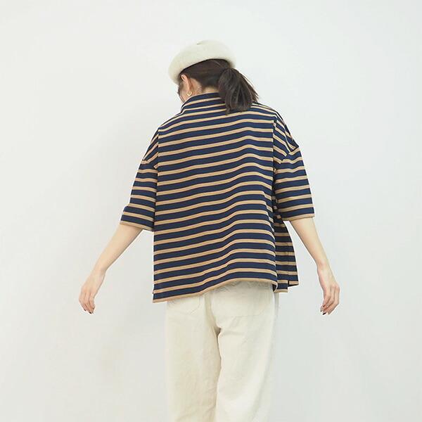 NARU ナル Tシャツ 5分袖 カットソー ロンT ロンティー レディース  ボーダー ワイド ボトルネック デラヴェ ジャージー 綿 100% ポーセリン 日本製 | NARU | 02