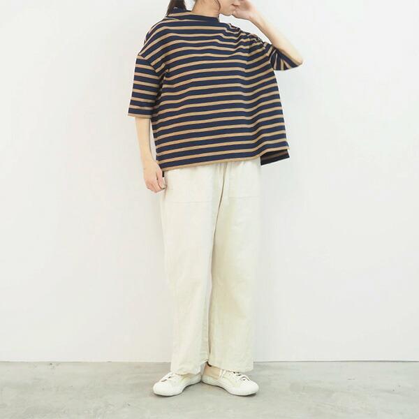 NARU ナル Tシャツ 5分袖 カットソー ロンT ロンティー レディース  ボーダー ワイド ボトルネック デラヴェ ジャージー 綿 100% ポーセリン 日本製 | NARU | 03