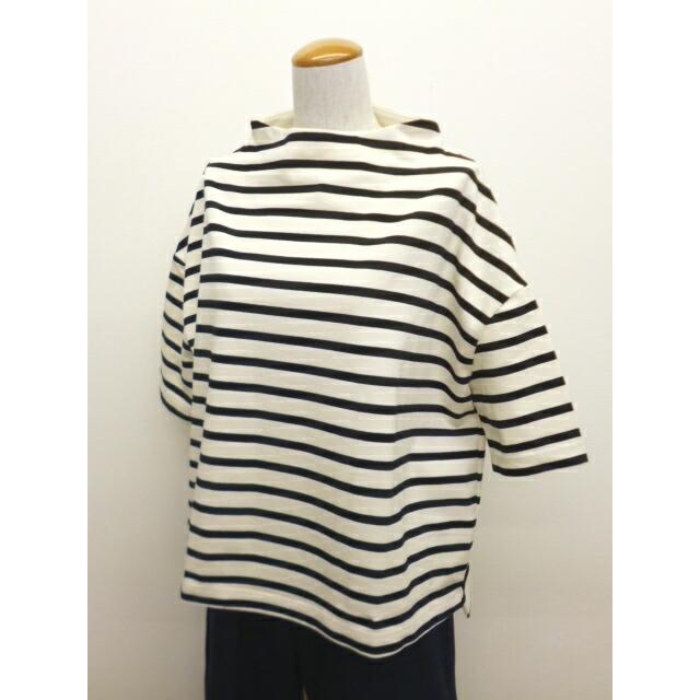 NARU ナル Tシャツ 5分袖 カットソー ロンT ロンティー レディース  ボーダー ワイド ボトルネック デラヴェ ジャージー 綿 100% ポーセリン 日本製 | NARU | 04