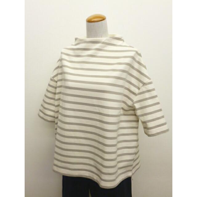 NARU ナル Tシャツ 5分袖 カットソー ロンT ロンティー レディース  ボーダー ワイド ボトルネック デラヴェ ジャージー 綿 100% ポーセリン 日本製 | NARU | 05