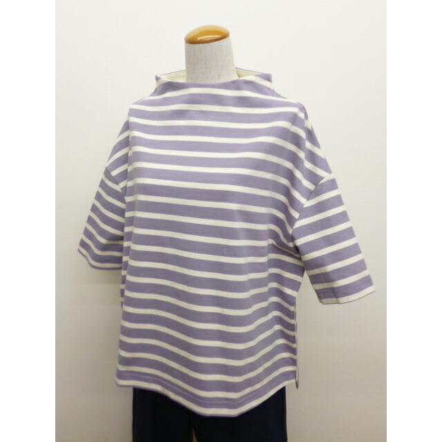 NARU ナル Tシャツ 5分袖 カットソー ロンT ロンティー レディース  ボーダー ワイド ボトルネック デラヴェ ジャージー 綿 100% ポーセリン 日本製 | NARU | 06