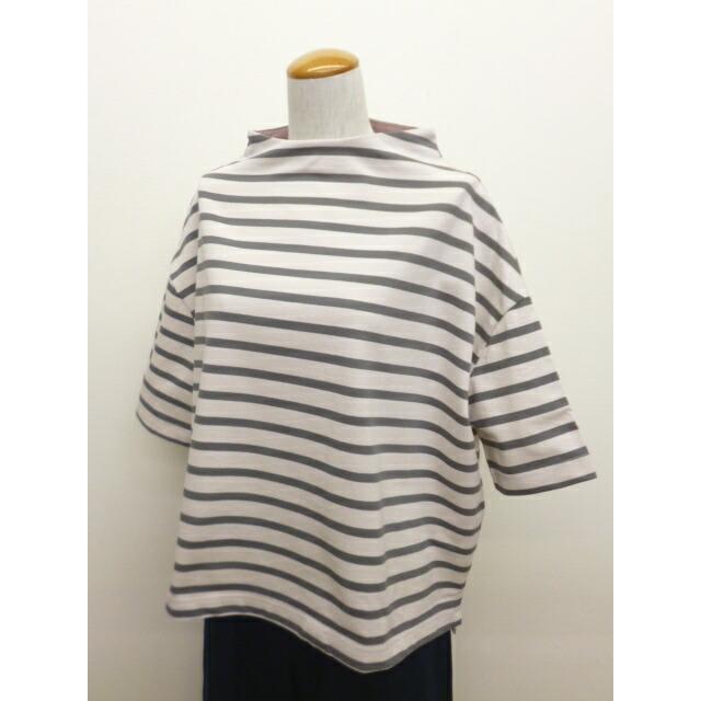 NARU ナル Tシャツ 5分袖 カットソー ロンT ロンティー レディース  ボーダー ワイド ボトルネック デラヴェ ジャージー 綿 100% ポーセリン 日本製 | NARU | 09