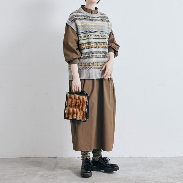 NARUナルファクトリーフェアアイルニットベスト毛100%/ナチュラン/dgy NARU（ナル） ベスト ニット クルーネック フェアアイル 柄 幾何学模様