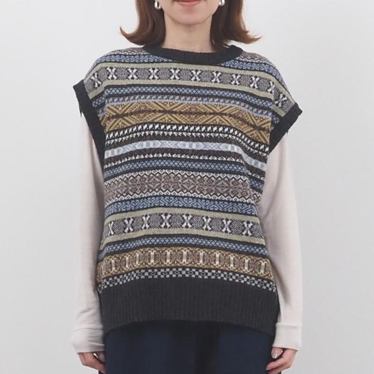 ノーリーズフェアアイル柄ノースリーブニット 楽天市場】NARU ナル リシェスフェアアイル柄ニット 652711【2025秋冬