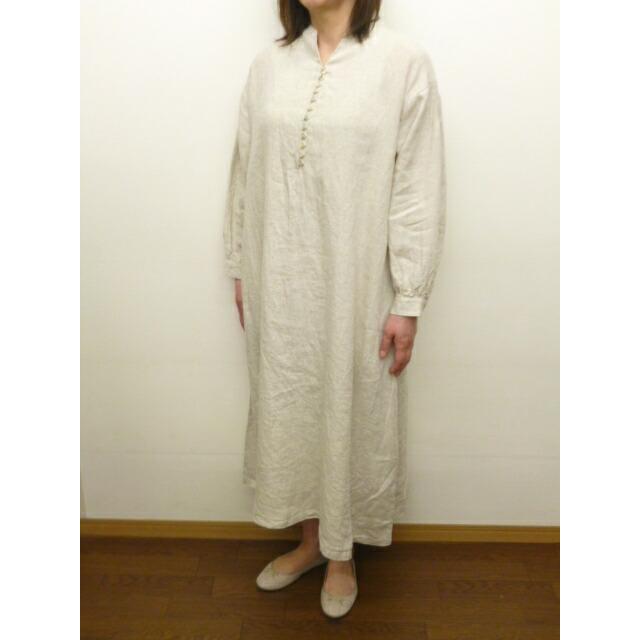 ゼロハチマブ 08Mab リネン ロング ワンピース ボタン 麻 ナチュラン 08Mab 08mab ゼロハチマブ ロング ワンピース スタンドカラー 多