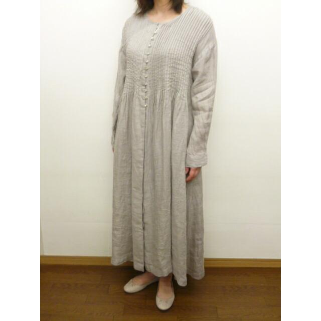 ゼロハチマブ 08Mab リネン ロング ワンピース ボタン 麻 ナチュラン 08Mab 08mab ゼロハチマブ ロング ワンピース スタンドカラー 多