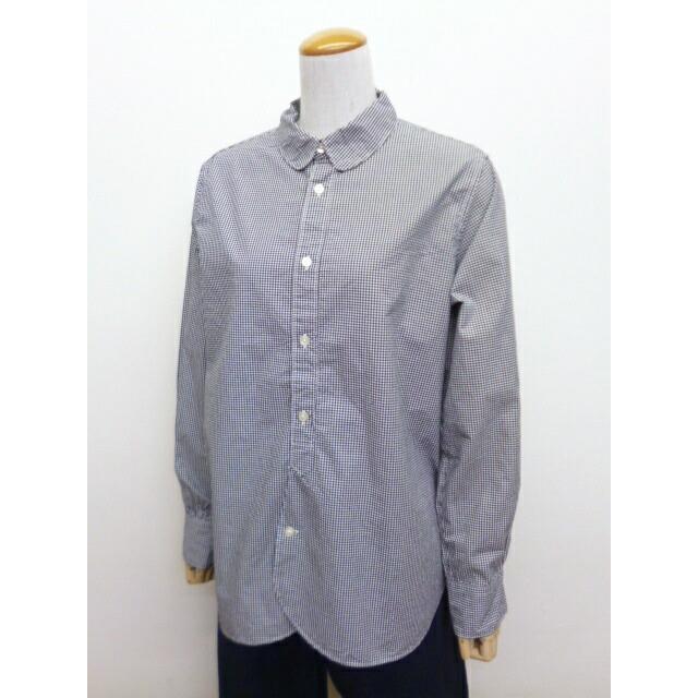 【美品】エスオー　SO ギンガムチェックバンドカラーブラウス　シャツ　半袖 美品】エスオー SO ギンガムチェックバンドカラーブラウス