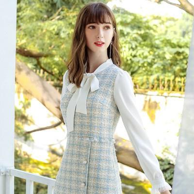 ワンピース レディース 秋冬 きれいめ シャツ風 膝丈ワンピ Aライン 長袖 フェイクレイヤード ボウタイ リボン 結婚式パーティードレス オシャ Ec Ecshop 通販 Yahoo ショッピング