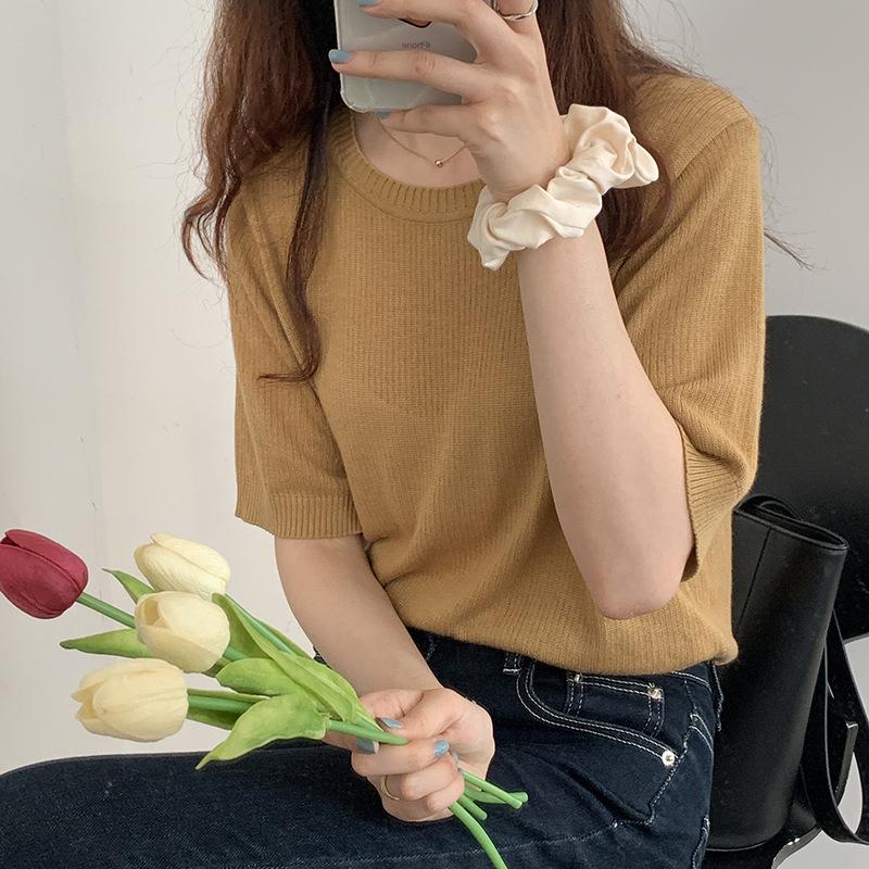 Tシャツ レディース サマーニット ニットtシャツ 半袖tシャツ 無地 ラウンドネック インナーシャツ シンプル 薄手 夏服 重ね着 カジュアル フ Ec Ecshop 通販 Yahoo ショッピング