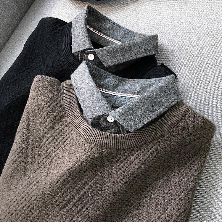 セーター メンズ トップス フェイクレイヤード 折り襟 長袖 菱形模様 ニット 重ね着風 カジュアル 無地 モノトーン ビジネス 秋 冬 Ec Ecshop 通販 Yahoo ショッピング