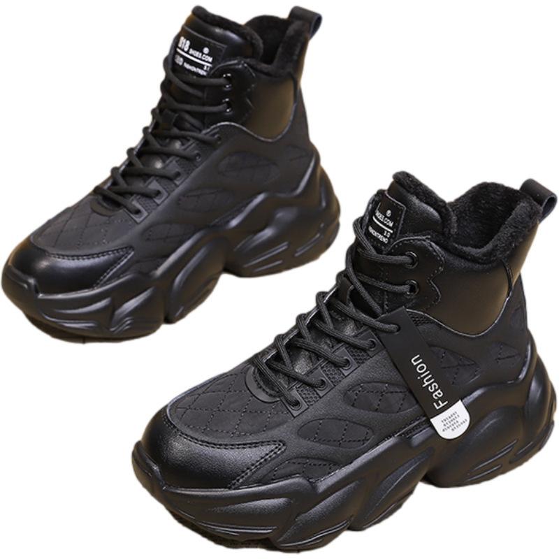 スニーカー レディース ハイカット ダッドスニーカー 厚底 身長アップ5ｃｍ フェイクレザー 防水 裏ボア 黒 秋冬 ファッション Ec Ecshop 通販 Yahoo ショッピング