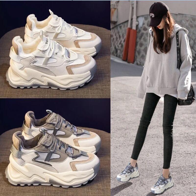 ダッドスニーカー 厚底 スニーカー 韓国 美脚 スポーツ レースアップ ローカット ダッド靴 ダッドシューズ ランニング グレー ベージュ Ec Ecshop 通販 Yahoo ショッピング