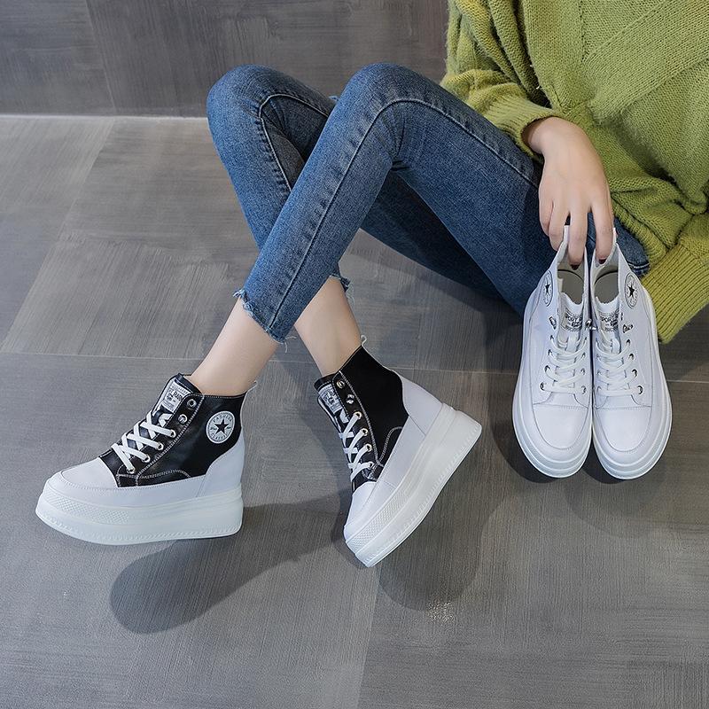 カジュアルシューズ レースアップ 厚底スニーカー レディース カジュアル ハイカット 白 黒 プラットフォーム 身長アップ8ｃｍ Ec Ecshop 通販 Yahoo ショッピング
