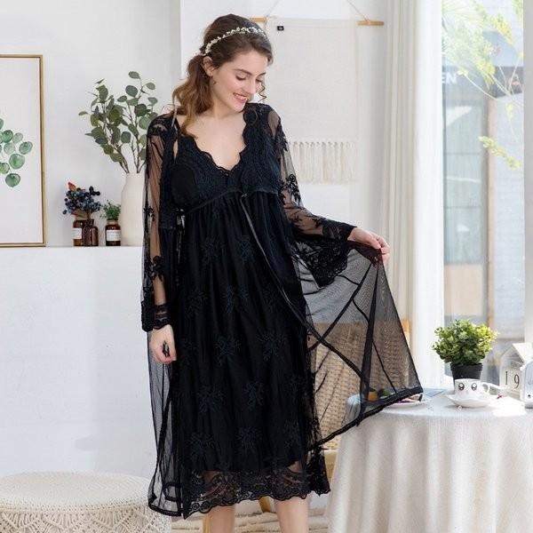 パジャマ ルームウェア レディース レース ワンピース ナイトガウン 長袖 透ける シースルー キャミソール ２点セット オシャレ セクシー 部 Ec04 Ecshop 通販 Yahoo ショッピング